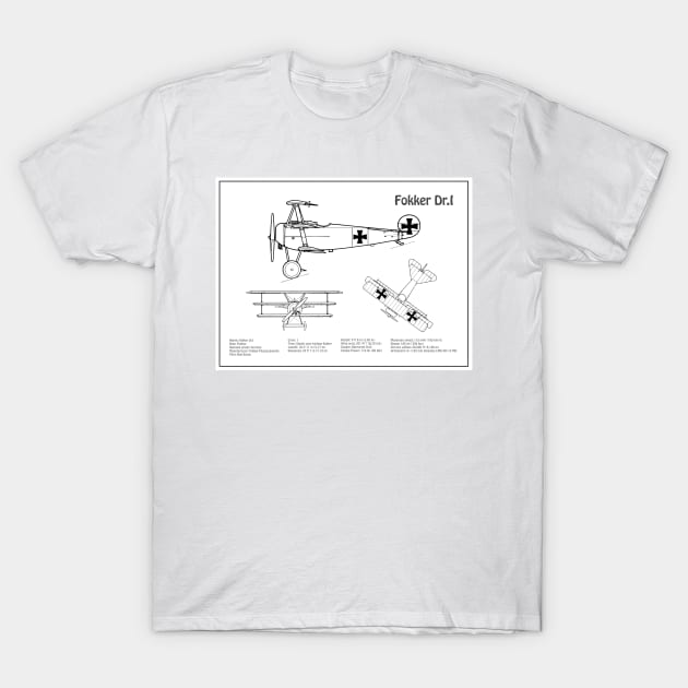 Fokker Dr.I Red Baron aka Manfred von Richthofen Dr.1 airplane - BD T-Shirt by SPJE Illustration Photography